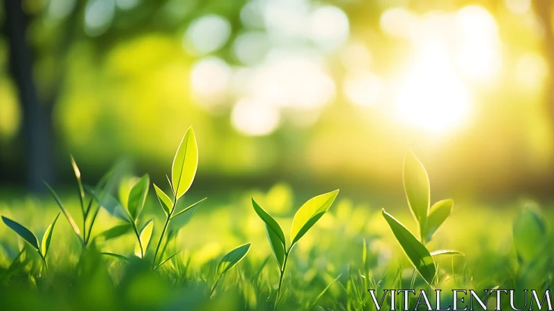 Fresh Green Seedlings in Morning Sunlight, Nature Photography.