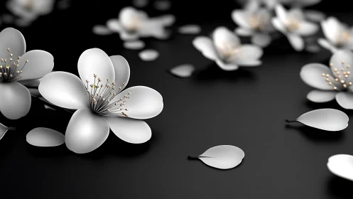 Luminescent Petals Dance on Velvet Darkness.