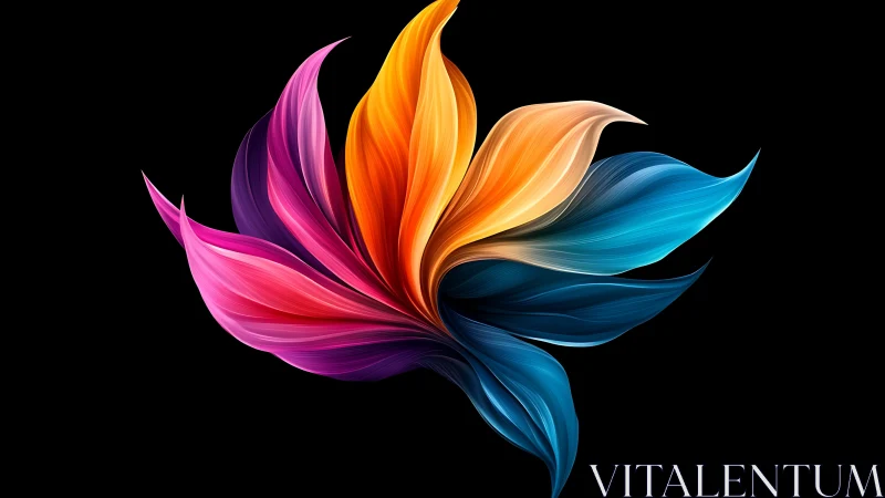 Abstract multicolor petal structure curves on black background