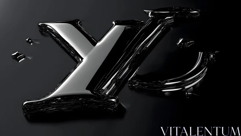 Shiny Metallic Letters on Black Background, 3D Digital Art Style.