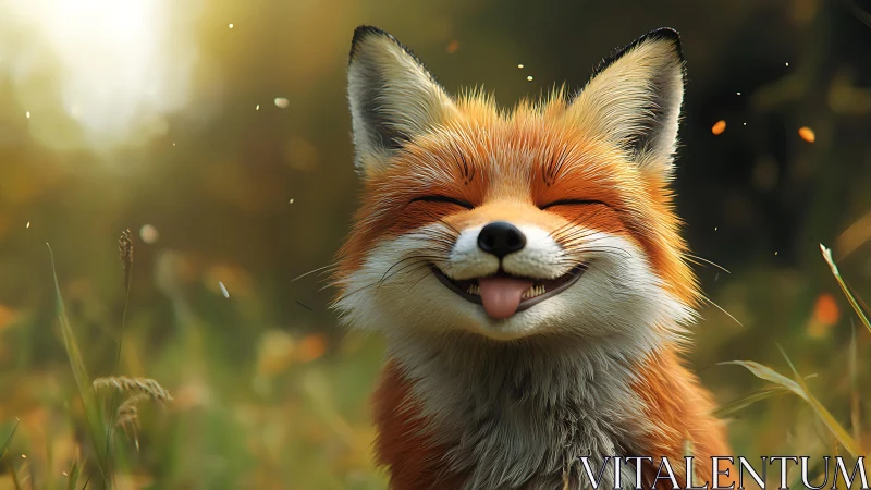 Smiling red fox portrait rendered in soft photorealistic detail