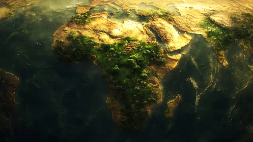 Golden sunlight gently embraces Africa and the Middle East
