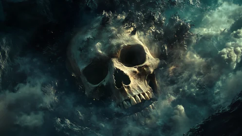 Colossal skull emerges from storm-torn abyssal clouds