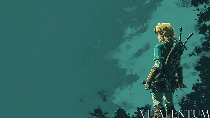 Quiet Hyrulean wanderer poised at the emerald edge of legend.