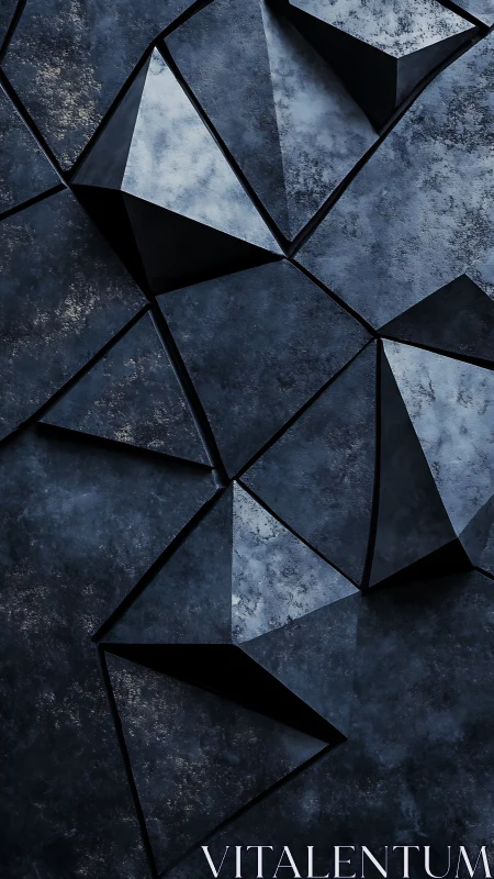 Dark geometric surface shows folded triangular facets
