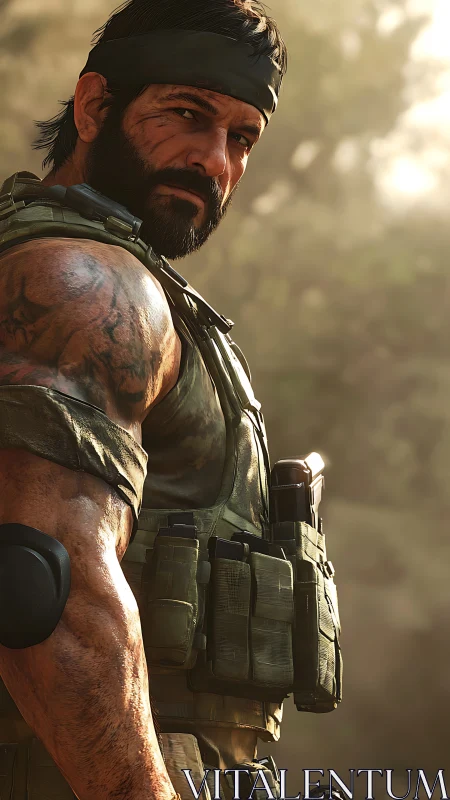 Battle-hardened commando rendered in high-detail 3D lighting