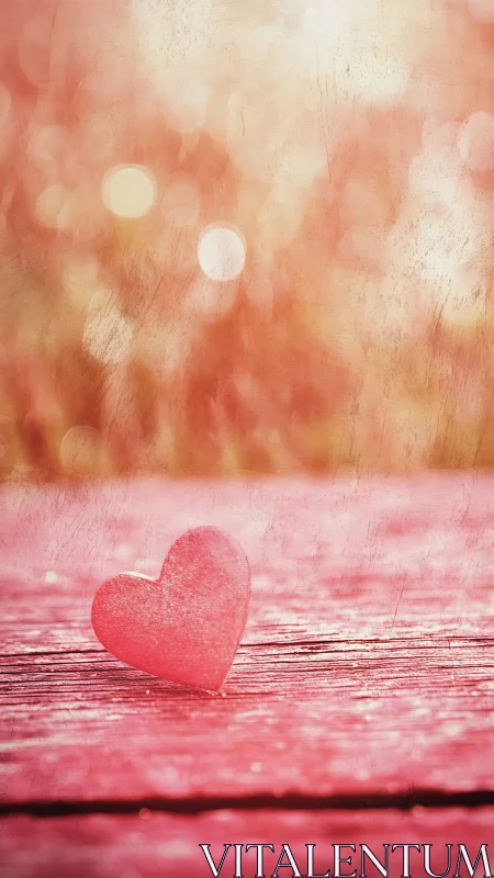 Red Heart on Pink Wood. Bokeh Warmth.