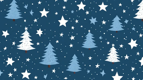 Playful winter pines under a sky of bright white stars.