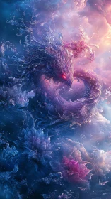 Celestial serpentine entity rendered in dense chromatic clouds