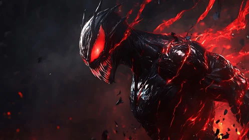 Fierce molten shadow creature glowing with crimson power.