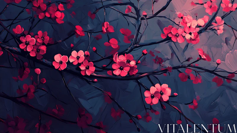 Crimson Blossoms Dance Against Twilight Shadows.