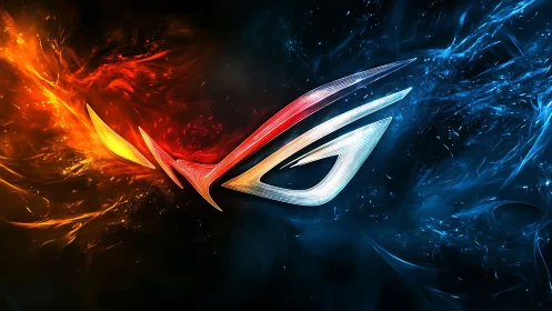 Fiery red and cool blue energy collide around sleek logo.