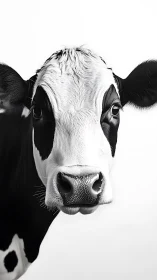 Holstein cow portrait rendered in crisp monochrome realism