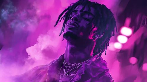 Neon drenched portrait glows with calm, confident energy