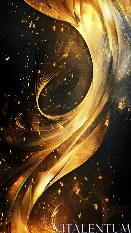 Curved golden light ribbons twist across dark background