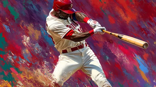 Dynamic digital painting of baseball batter mid-swing impact