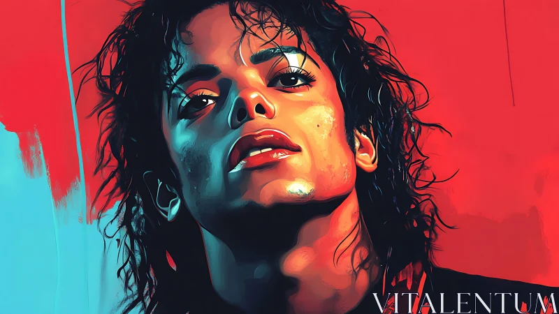 Neon portrait contrasts bold cyan shadows and red heat.