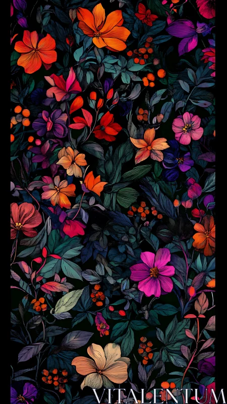 Vibrant Floral Tapestry Against Dark Background.