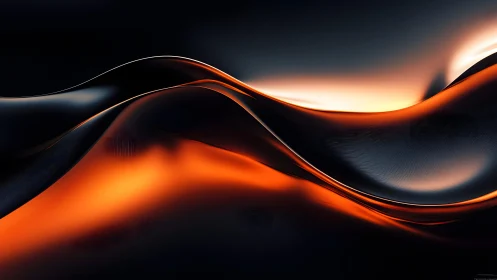 Abstract Waves of Black and Orange in Futuristic Digital Art.