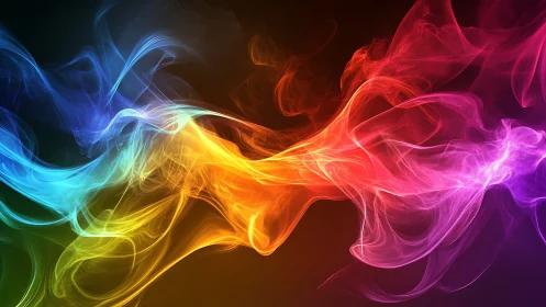 Prismatic smoke rivers colliding in a neon twilight storm.