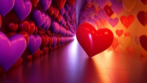 Luminous Heart Corridor: 3D Rendered Neon Perspective.
