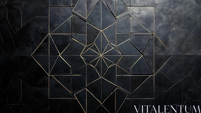 Geometric metallic lines form a dark abstract wall mandala