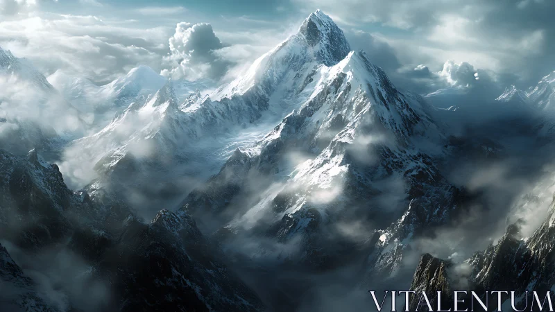 Glaciated alpine massif under turbulent stratiform cloud deck