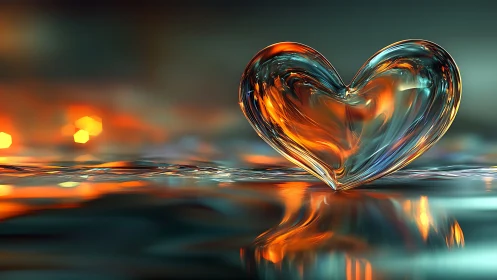 Luminous Glass Heart Against Dark Gradient.