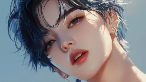 Sunlit lips and sea-blue hair quietly rewrite morning