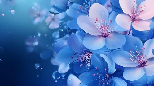 Luminous Blue and Pink Flowers Against Soft Bokeh.