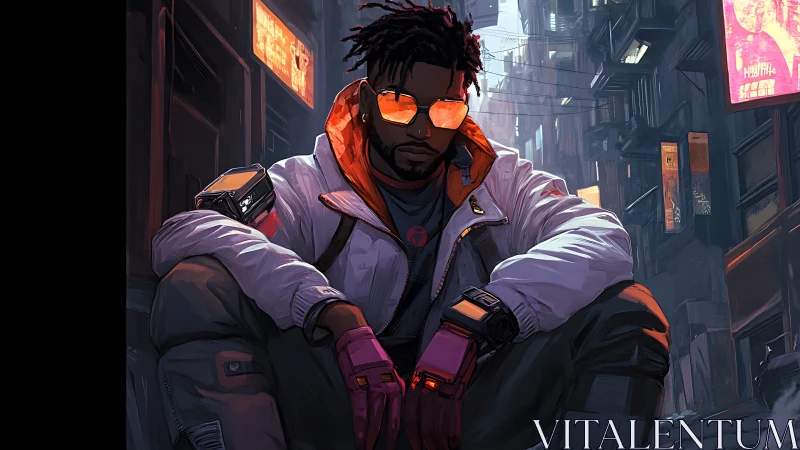 Cyberpunk street portrait renders neon-lit urban protagonist