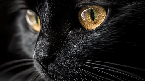 Deep Golden Eyes: The Mesmerizing Gaze of a Black Cat.