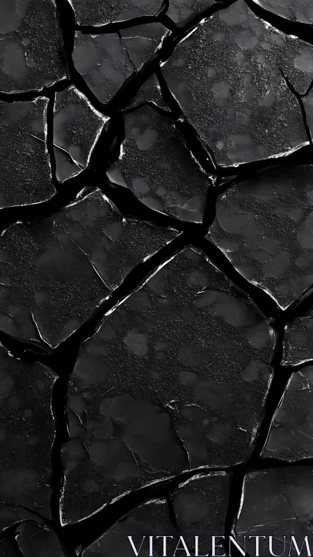 Cracked black stone texture evokes bold industrial drama