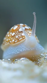 Macro study of spotted snail shell and translucent antennae.