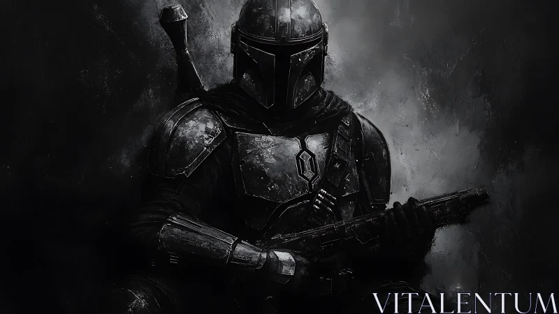 Lone armored wanderer resting within a storm of shadows.