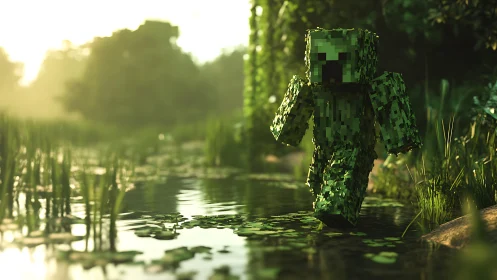 Swamp-striding pixel creeper under honeyed jungle light.