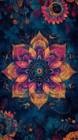 Radiant mandala blooms against deep teal cosmic backdrop.