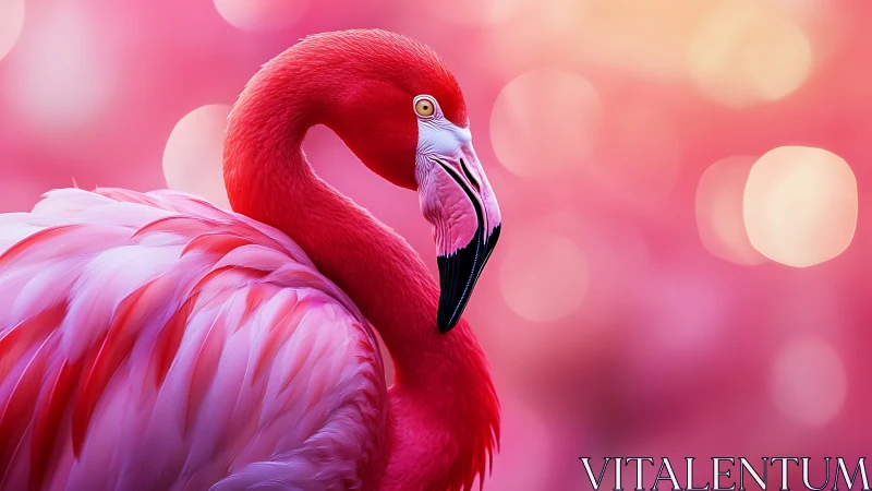 Vibrant Flamingo Portrait with Soft Pink Bokeh Background.