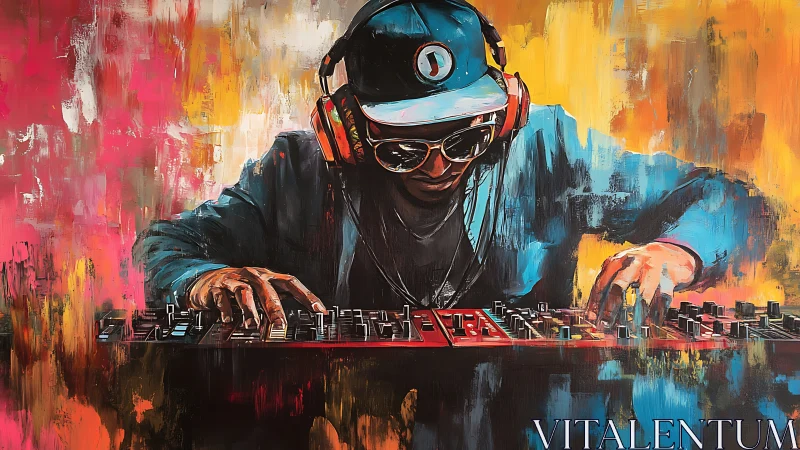 Vibrant DJ portrait merges gestural abstraction and urban style