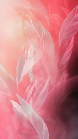 Soft pink feathers drift through luminous pastel mist.