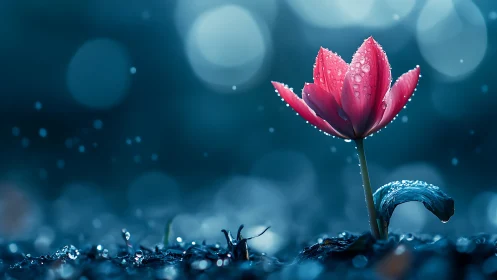 Crimson Bloom in Twilight: Nature's Gentle Triumph.