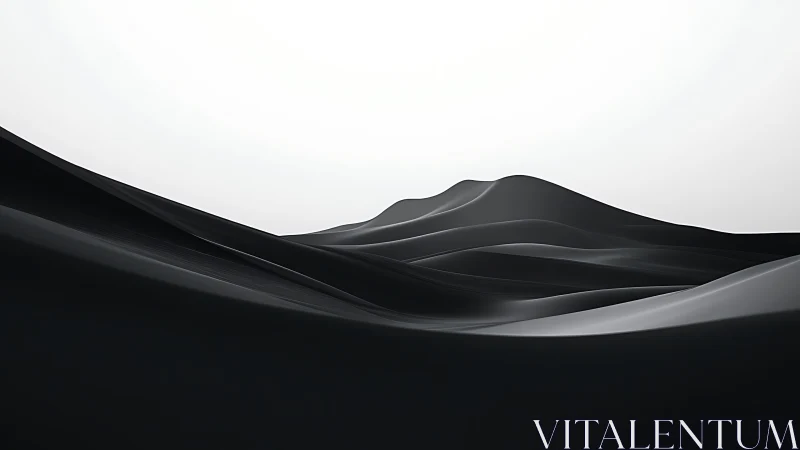 Minimal black abstract dunes under bright white sky.