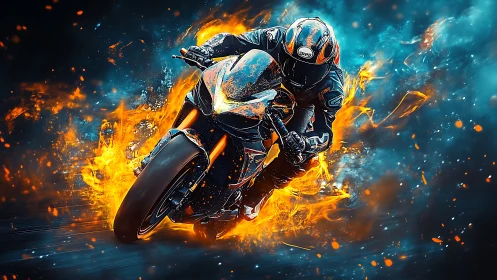 Thermodynamic velocity sweep of sport bike amid plasma flames.