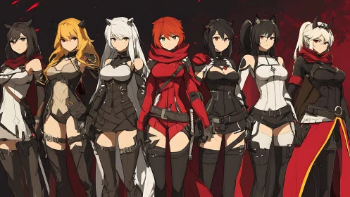 Seven fierce anime heroines stand united in battle gear