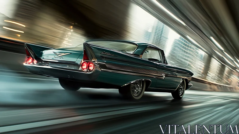 Midnight city cruise with a gleaming retro classic coupe.