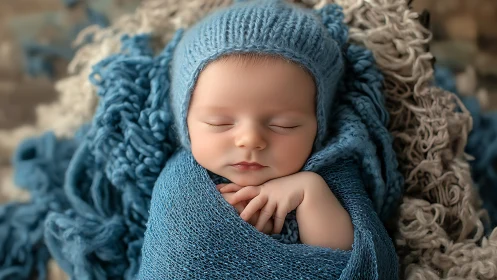 Peaceful Dreams: Newborn's Serene Sleep Wrapped in Blue.