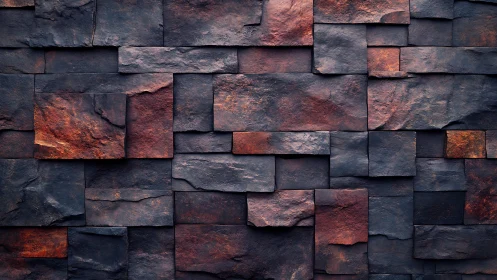 Rustic dark stone wall with geometric pattern, modern texture.