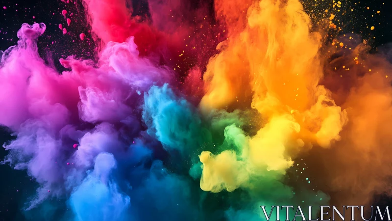 Vibrant clouds of color explode dynamically on deep black