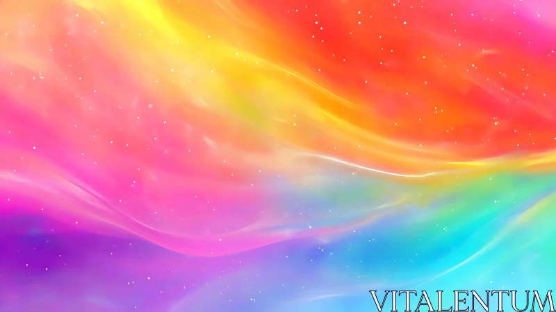 Radiant rainbow nebula swirls in soft luminous waves.