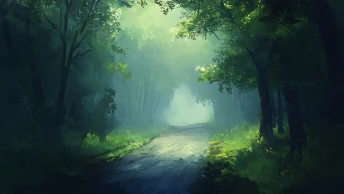 Luminous Forest Passage: Where Light Bleeds Through Green Solitude.